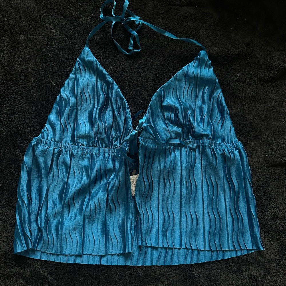 SHEIN Teal Pleated Halter Top